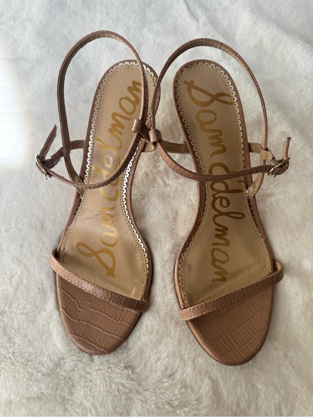 Sam Edelman Dara Croc-Embossed Tan Strap Heels Size 8.5